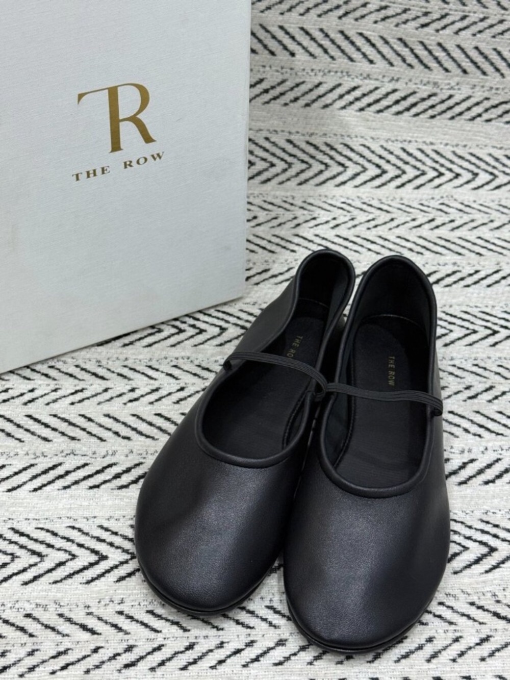 The Row Black Leather Mary Jane Flats